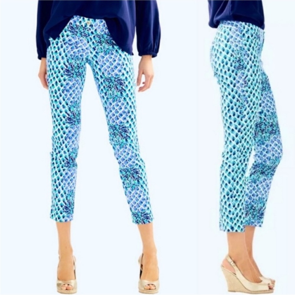 Lilly Pulitzer Kelly Skinny Ankle Pant Blue Pineapple Print